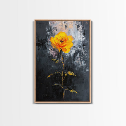 Abstract Painting Print of a Yellow Rose, Framed Canvas, Wood Framed Art, Modern Farmhouse Decor, Rose Painting, Rose Art