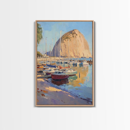 Italian Seaside Village Framed Canvas Print, Sailboat Painting, Italy Painting, Italy Decor, Vacation Gift Idea, Maine Oil Painting, Nautical Home Decor