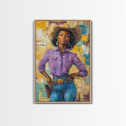 Black Cowgirl Painting Print, Rustic Modern Farmhouse, Afrocentric Wall Art, Southwestern Home Decor, African American Art