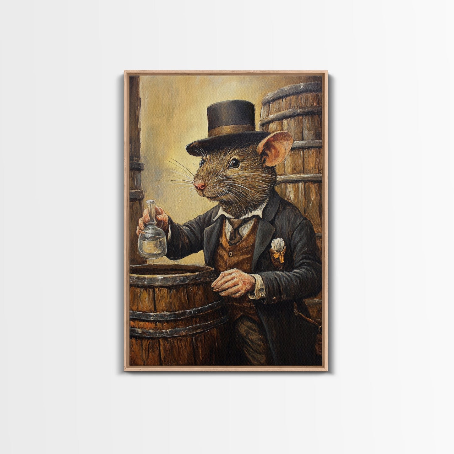 Rats with Jobs, Framed Canvas Print, Rat Painting, The Rat Whiskey Distiller, Cute Rat Home Decor