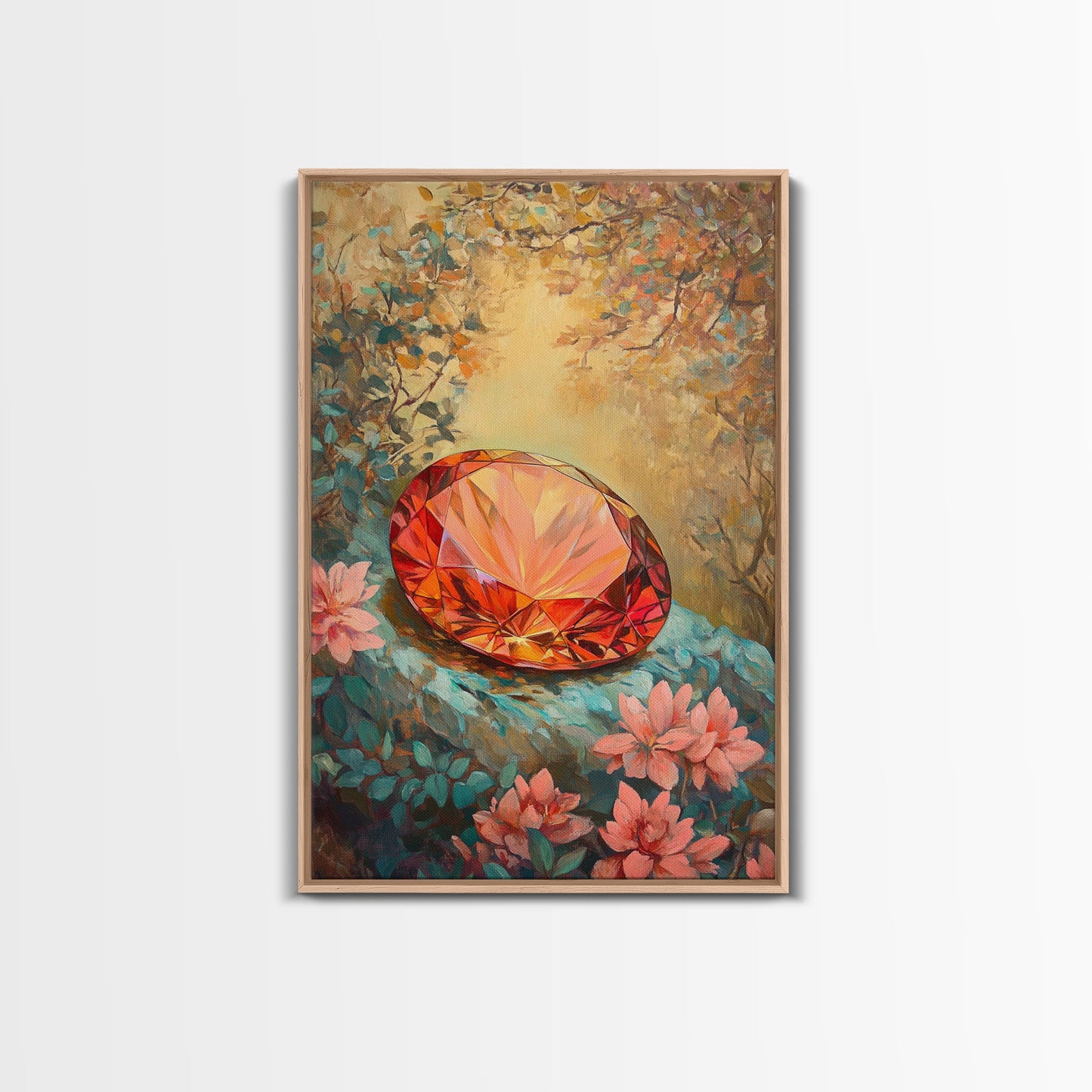 Gemstone Painting Print, Framed Canvas Print, Gemstones Wall Art, Precious Stone Painting, Red Gem, Ruby Painting, Antique Minerals Art