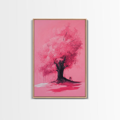 Pink Maple Tree Preppy Painting Print, Girl's Dorm Room Wall Art Home Decor, Trendy Wall Art, Pink Decor