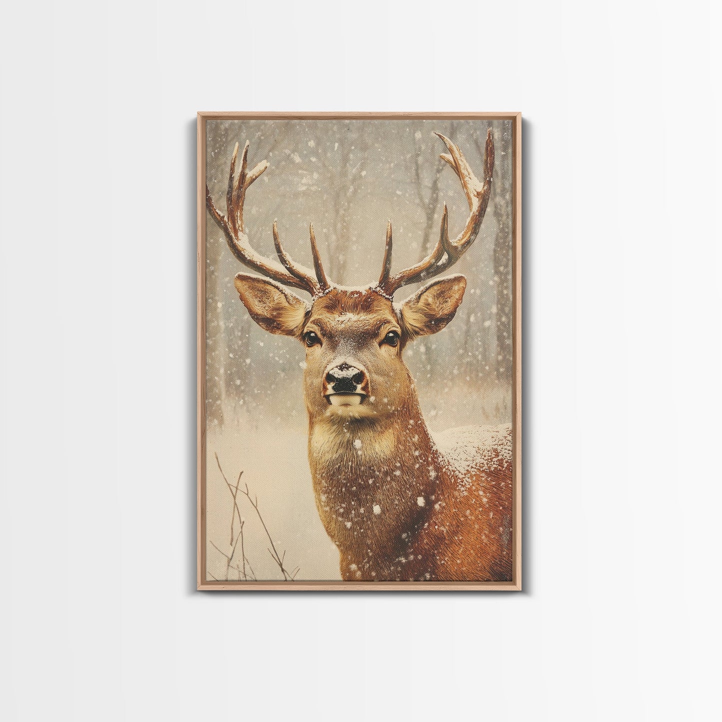 Portrait of a Deer in Winter, Framed Canvas print, Winter Decor, Winter Not Christmas Wall Art, Seasonal Decor