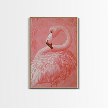 Pink Flamingo Painting Print, Preppy Trendy Wall Art, Animal Print, Framed Canvas Print, Wood Framed Art, Dorm Decor, Apartment Art