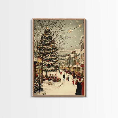 Christmas in Demark Framed Canvas Print, European Christmas Village Wall Art, Snowy Christmas Village Print, Christmas Prints, Xmas Art