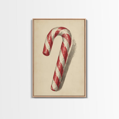 Christmas Wall Art - Candy Cane Sketch - Framed Canvas Print - Candy Cane Decor - Christmas Home Decor