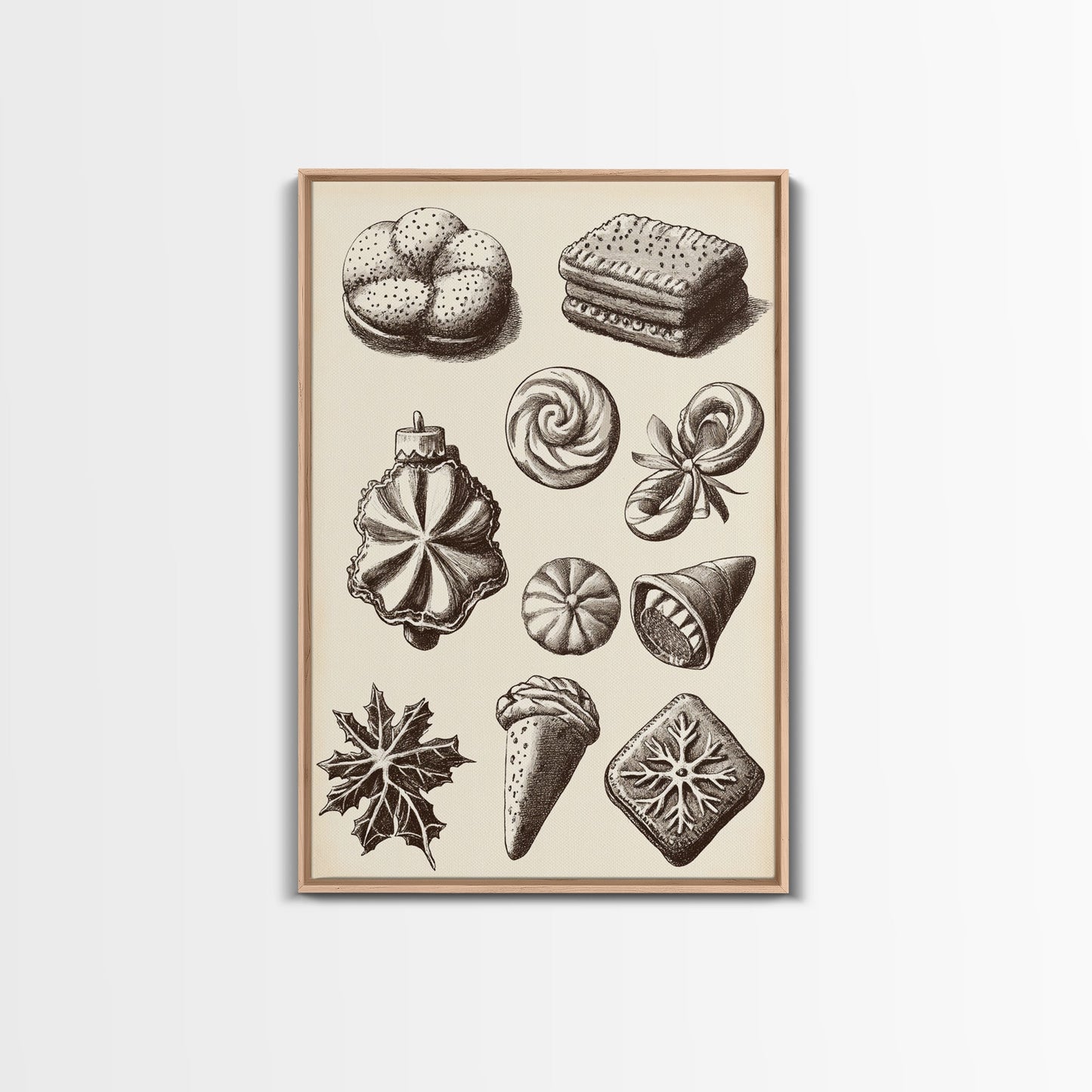 Cute Christmas Cookies Canvas Print - Framed Canvas - Minimalist Christmas Art - Boho Christmas Art - Rustic Christmas Art