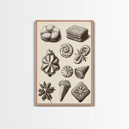Cute Christmas Cookies Canvas Print - Framed Canvas - Minimalist Christmas Art - Boho Christmas Art - Rustic Christmas Art
