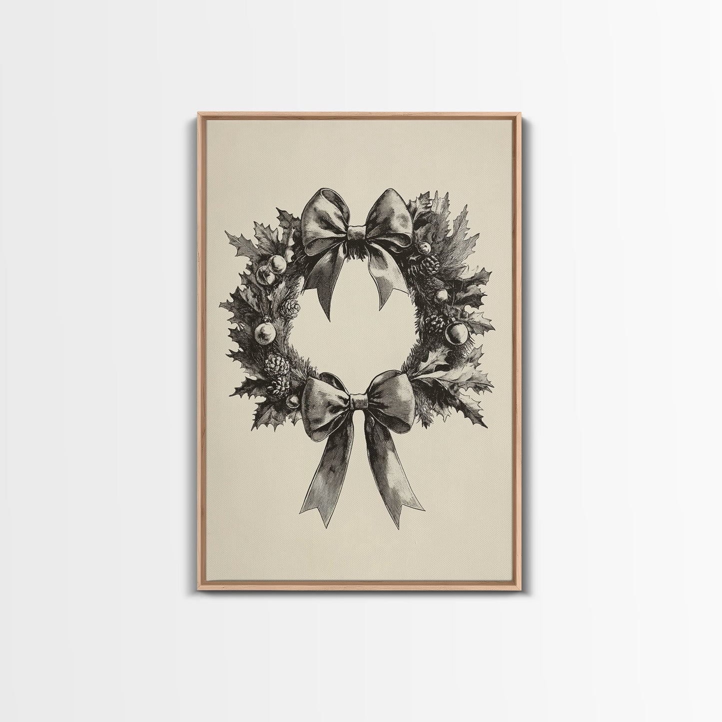 Sketch of a Christmas Wreath Canvas Print - Framed Canvas - Minimalist Christmas Art - Boho Christmas Art - Rustic Christmas Art