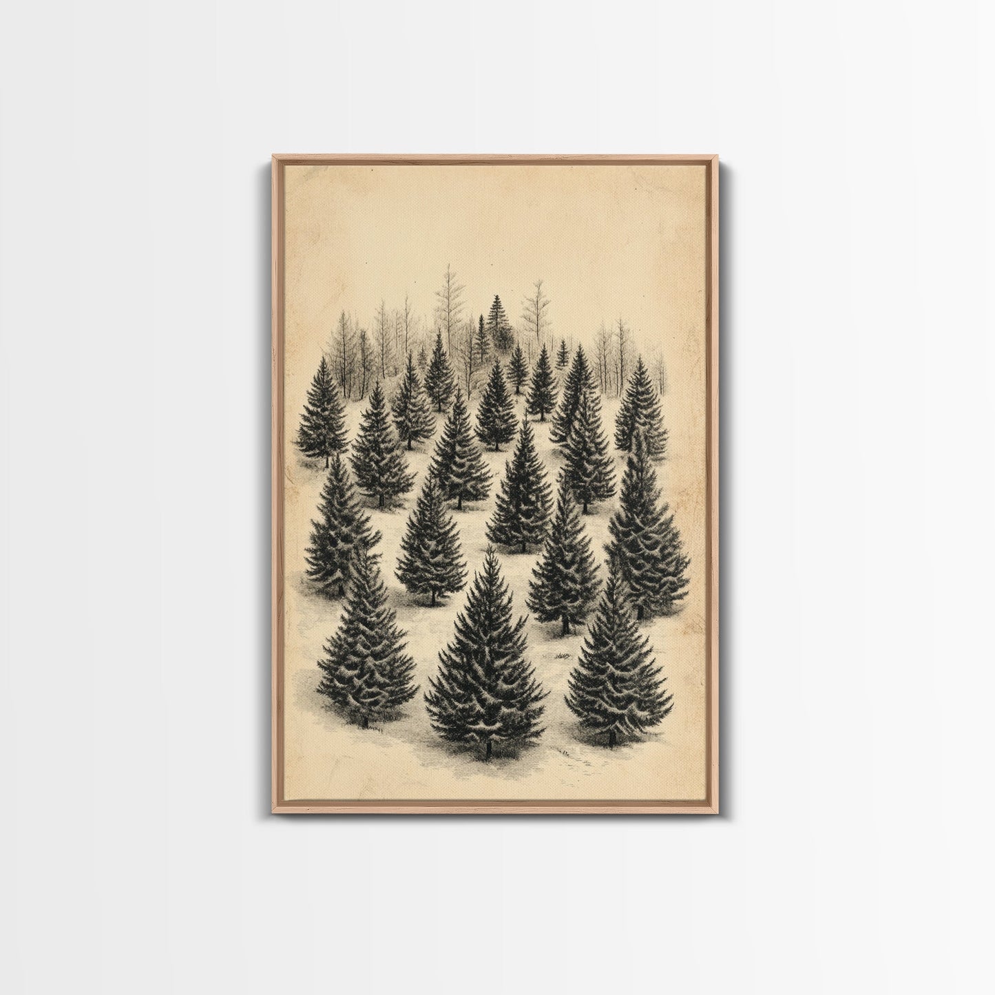 Christmas Tree Farm Art Canvas Print - Framed Canvas - Minimalist Christmas Art - Boho Christmas Art - Rustic Christmas Art