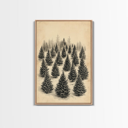Christmas Tree Farm Art Canvas Print - Framed Canvas - Minimalist Christmas Art - Boho Christmas Art - Rustic Christmas Art