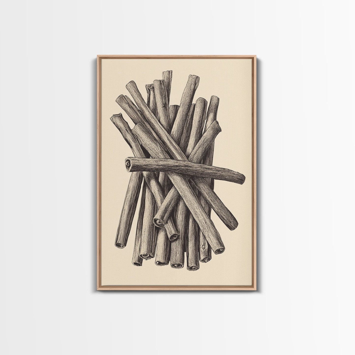 Retro Cinnamon Sticks Canvas Print - Framed Canvas - Minimalist Christmas Art - Boho Christmas Art - Rustic Christmas Art
