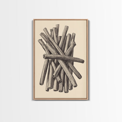 Retro Cinnamon Sticks Canvas Print - Framed Canvas - Minimalist Christmas Art - Boho Christmas Art - Rustic Christmas Art