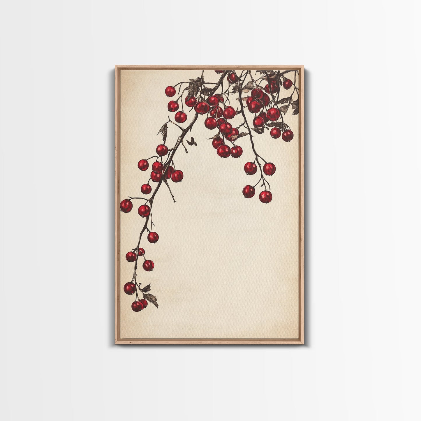 Red Holly Berries Canvas Print - Framed Canvas - Minimalist Christmas Art - Boho Christmas Art - Rustic Christmas Art