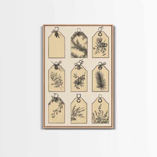 Christmas Gift Tags Canvas Print - Framed Canvas - Minimalist Christmas Art - Boho Christmas Art - Rustic Christmas Art