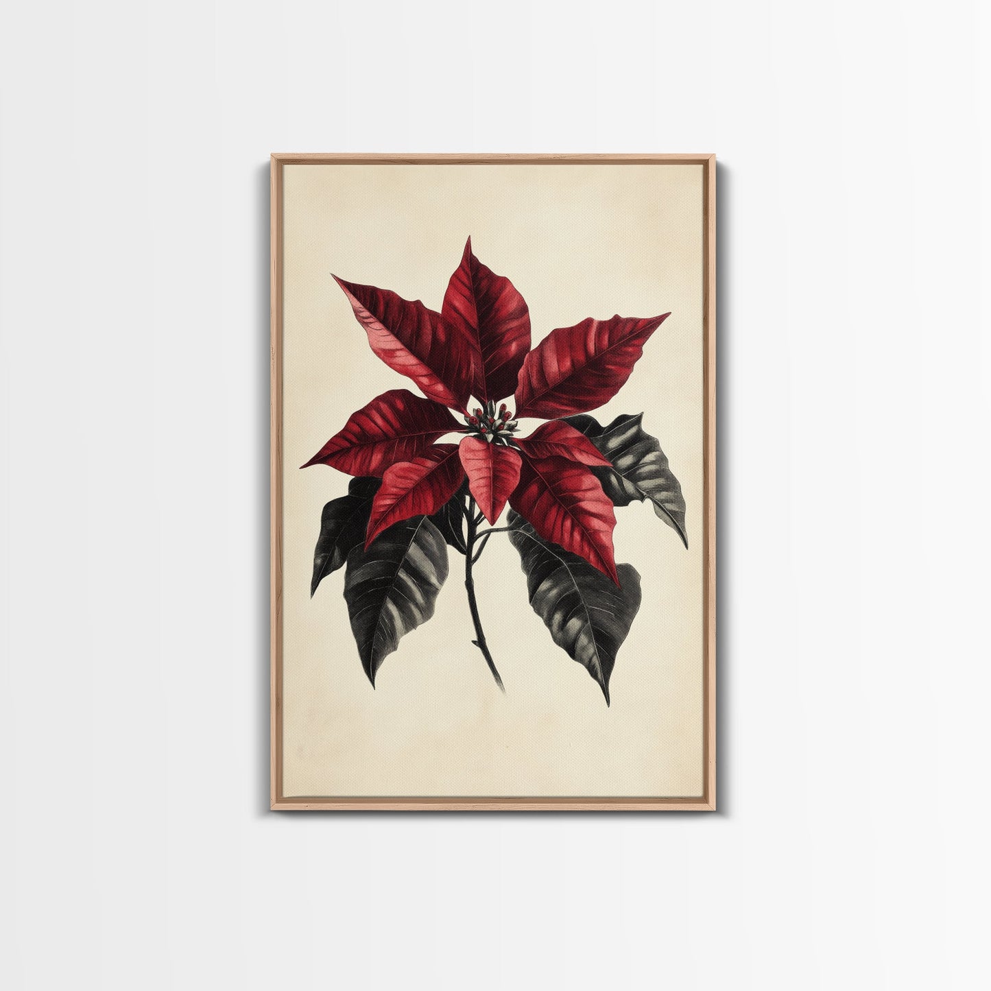 Christmas Poinsetta Canvas Print - Framed Canvas - Minimalist Christmas Art - Boho Christmas Art - Rustic Christmas Art