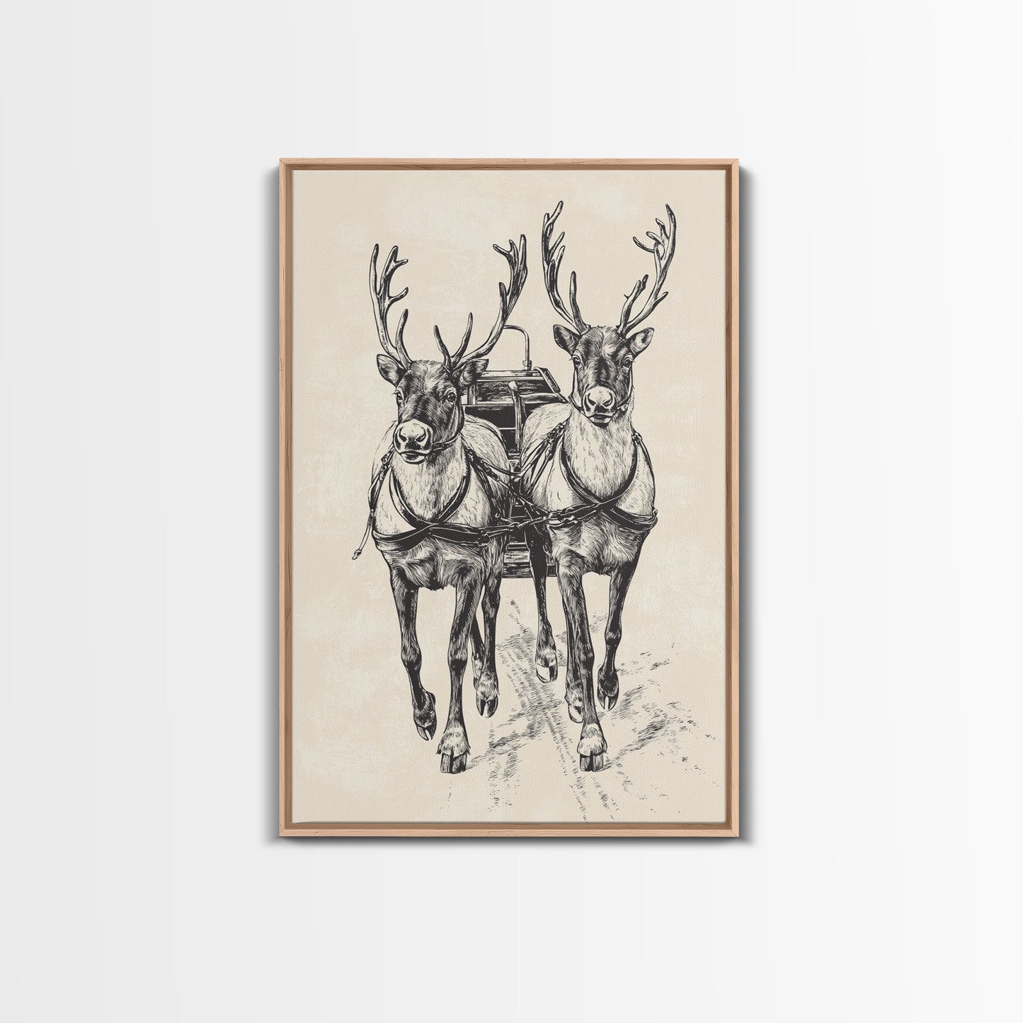 Santa's Sleigh Canvas Print - Framed Canvas - Minimalist Christmas Art - Boho Christmas Art - Rustic Christmas Art