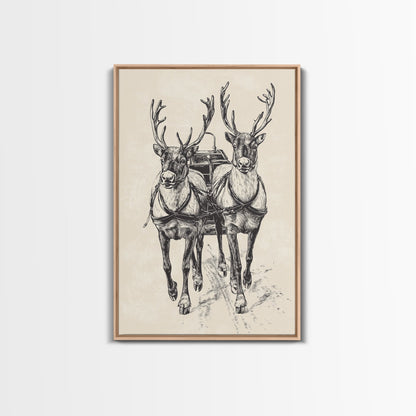 Santa's Sleigh Canvas Print - Framed Canvas - Minimalist Christmas Art - Boho Christmas Art - Rustic Christmas Art