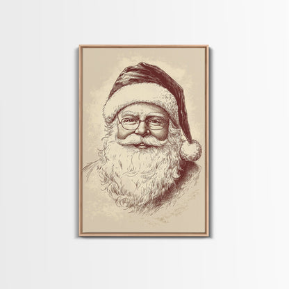 Portrait of Santa Clause Canvas Print - Framed Canvas - Minimalist Christmas Art - Boho Christmas Art - Rustic Christmas Art