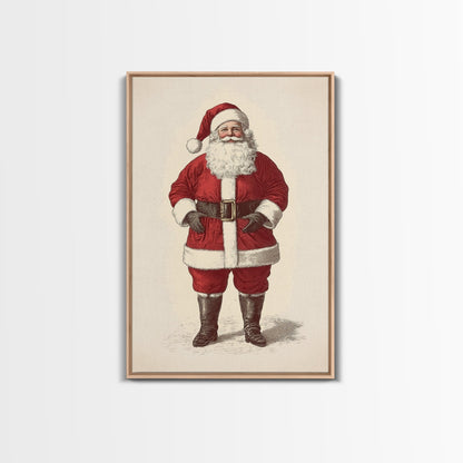 Cheerful Santa Clause Canvas Print - Framed Canvas - Minimalist Christmas Art - Boho Christmas Art - Rustic Christmas Art