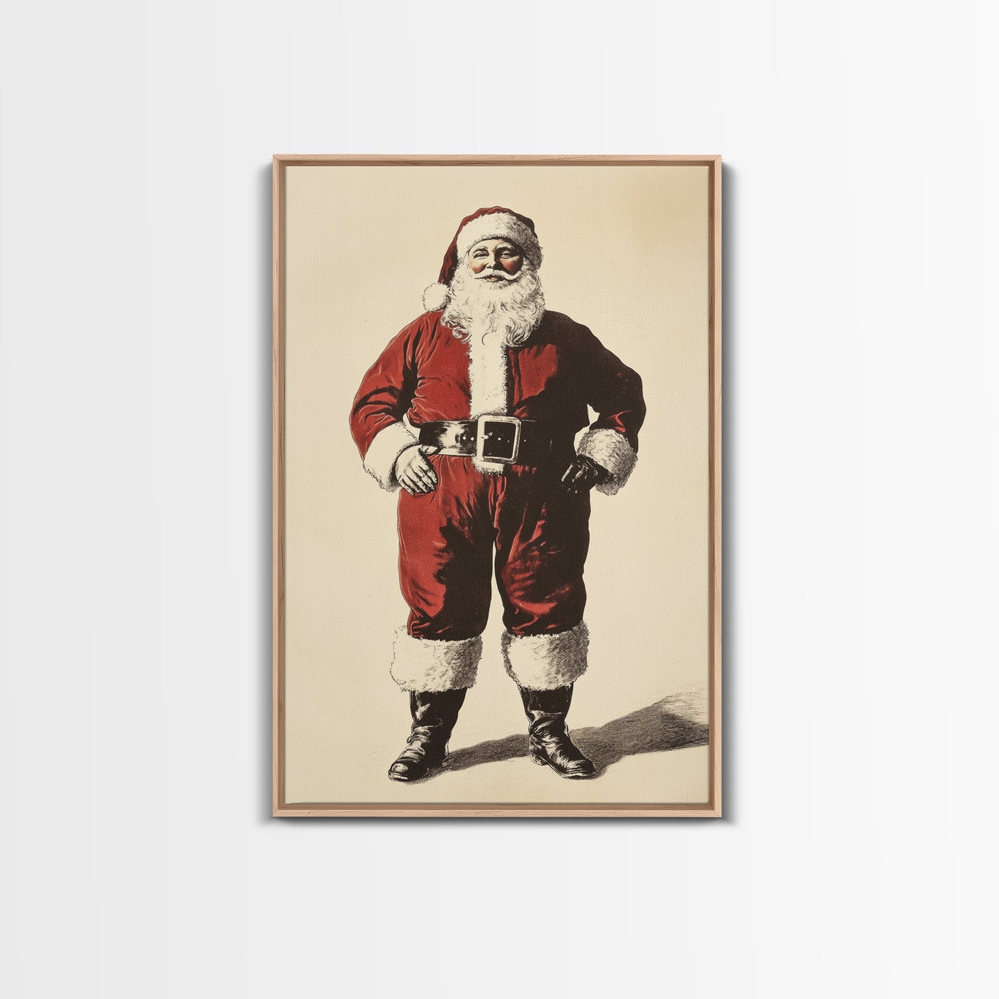 Vintage Santa Clause Canvas Print - Framed Canvas - Minimalist Christmas Art - Boho Christmas Art - Rustic Christmas Art