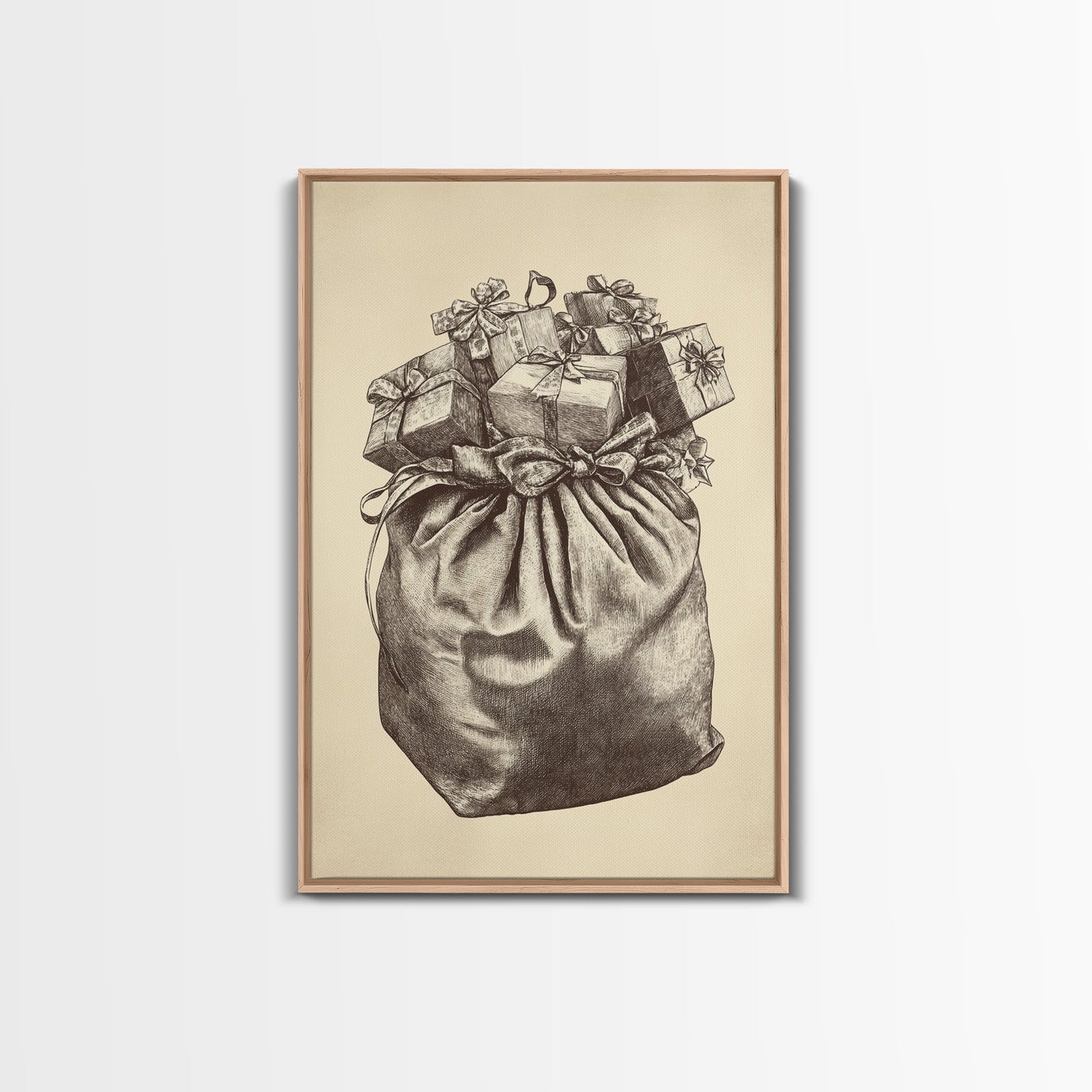 Santa's Gift Bag Canvas Print - Framed Canvas - Minimalist Christmas Art - Boho Christmas Art - Rustic Christmas Art