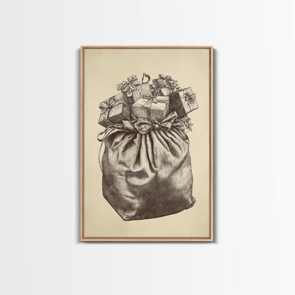 Santa's Gift Bag Canvas Print - Framed Canvas - Minimalist Christmas Art - Boho Christmas Art - Rustic Christmas Art