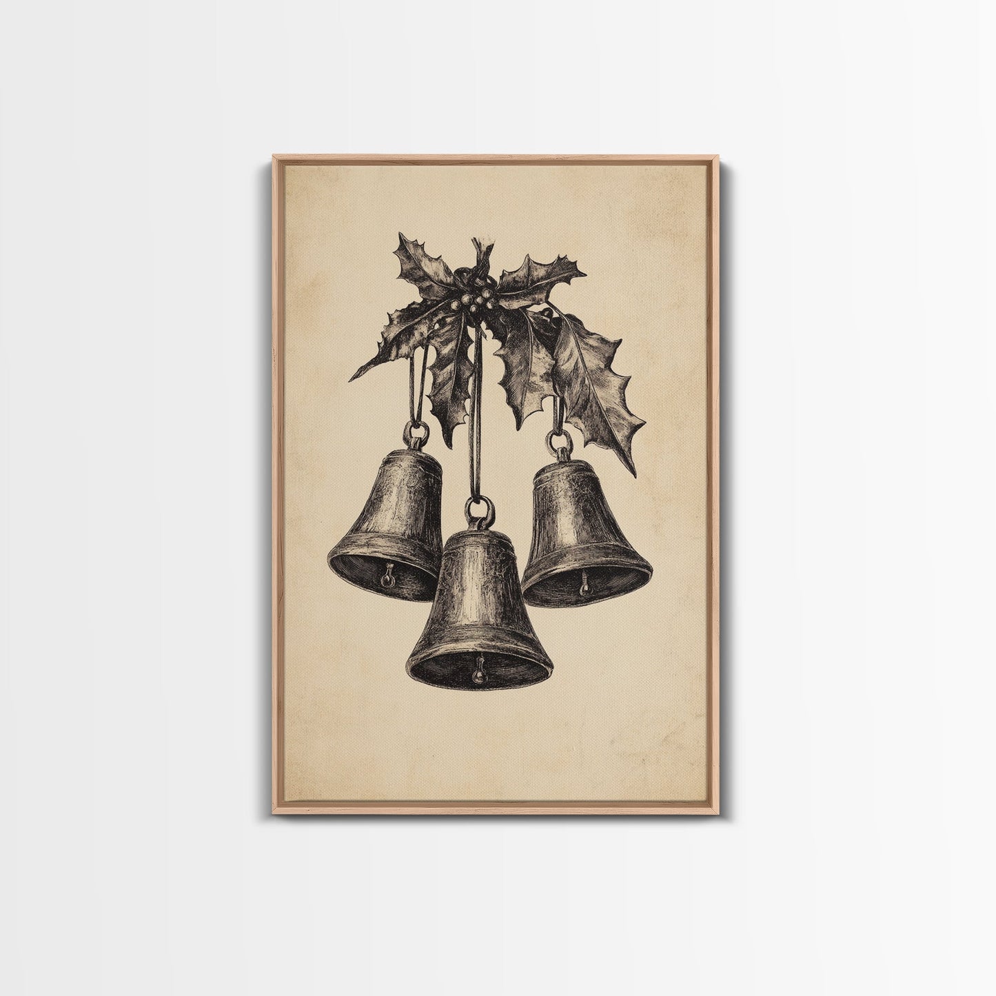 Christmas Bells Canvas Print - Framed Canvas - Minimalist Christmas Art - Boho Christmas Art - Rustic Christmas Art