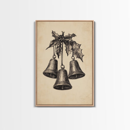Christmas Bells Canvas Print - Framed Canvas - Minimalist Christmas Art - Boho Christmas Art - Rustic Christmas Art
