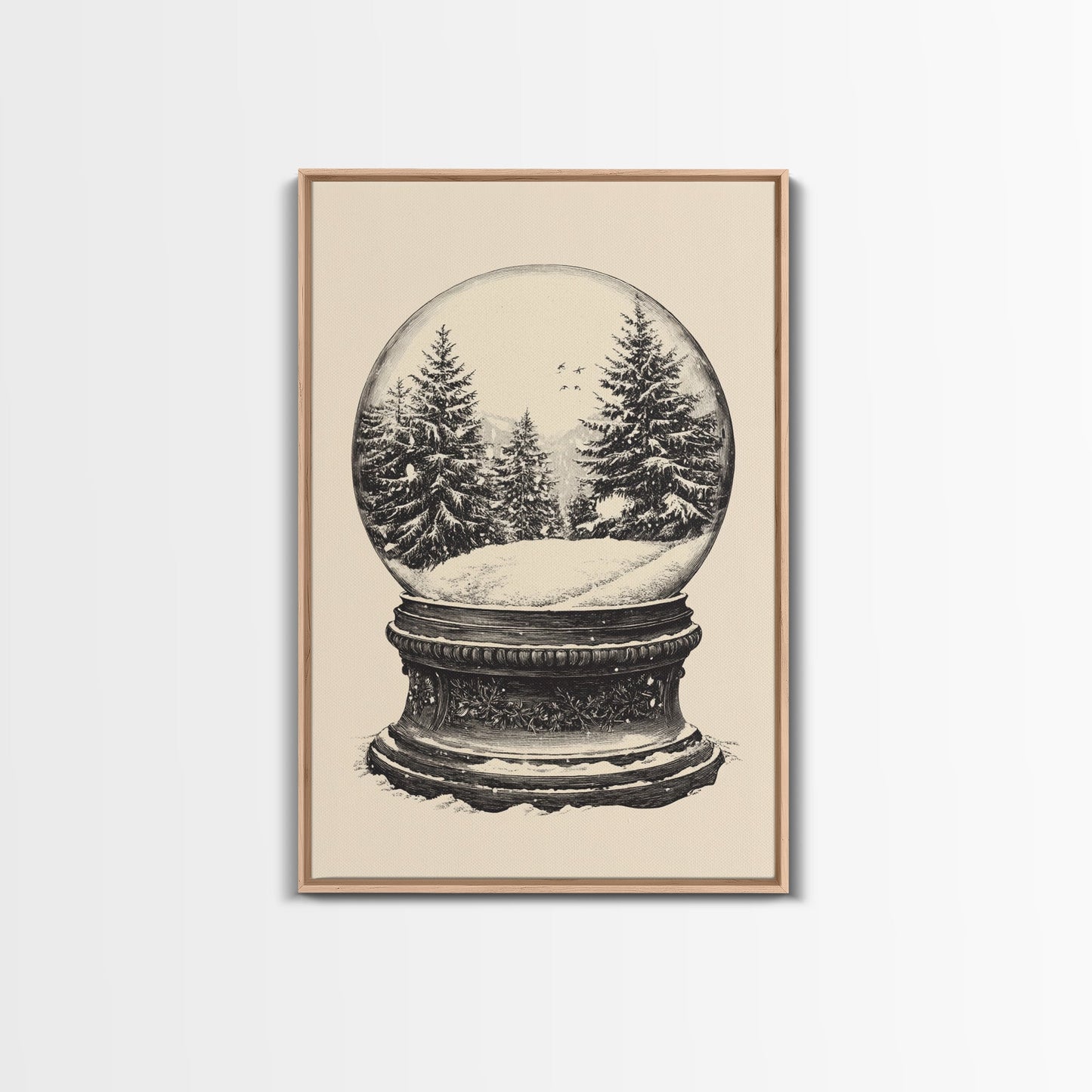 Sketch of a Christmas Snow Globe Canvas Print - Framed Canvas - Minimalist Christmas Art - Boho Christmas Art - Rustic Christmas Art