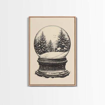 Sketch of a Christmas Snow Globe Canvas Print - Framed Canvas - Minimalist Christmas Art - Boho Christmas Art - Rustic Christmas Art