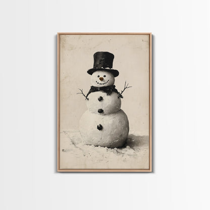Christmas Snowman Sketch Canvas Print - Framed Canvas - Minimalist Christmas Art - Boho Christmas Art - Rustic Christmas Art