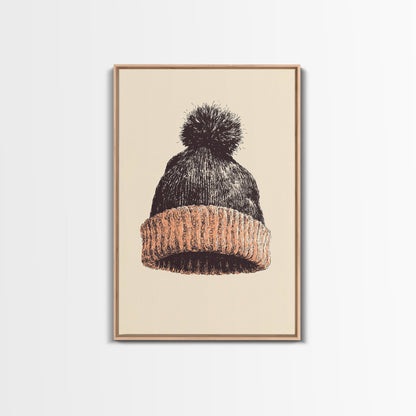 Christmas Beanie Hat Canvas Print - Framed Canvas - Minimalist Christmas Art - Boho Christmas Art - Rustic Christmas Art