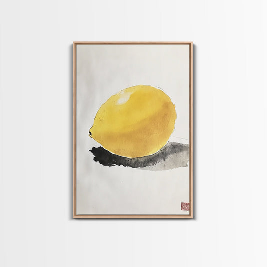 Lemon Framed Art - Watercolor Painting Still Life Canvas Print - Small Still Life Painting Kitchen Decor - Wabi Sabi Minimalist Japanese Style Art