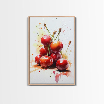 Cherry Wall Art Canvas Print, Cherry Painting, Kitchen Food Decor, Kitchen Wall Art, Original Cherry Painting, Home Decor For Kitchen