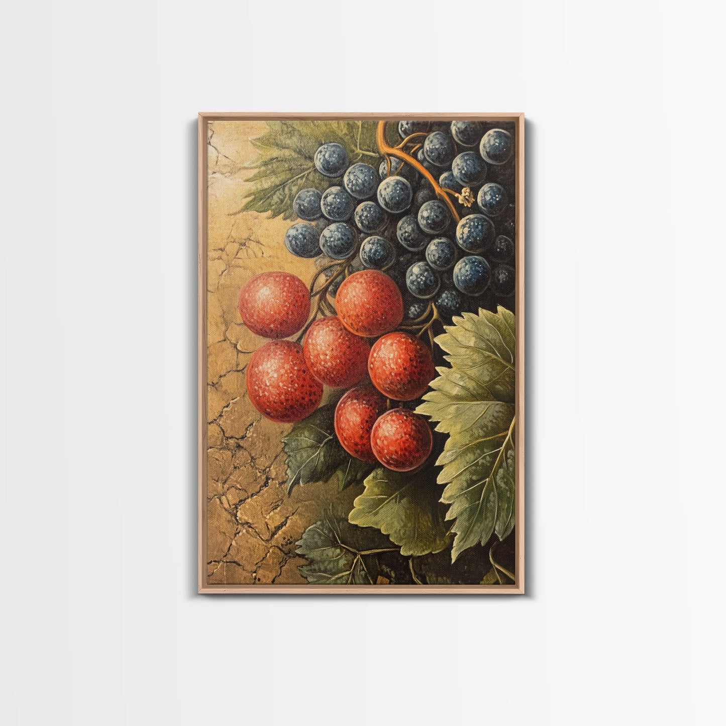Grapes Wall Art Framed Canvas Print, Antique Fruit Still Life Oil Painting Print, Kitchen Decor, Modern Farmhouse Wall Art, Farmhouse Decor