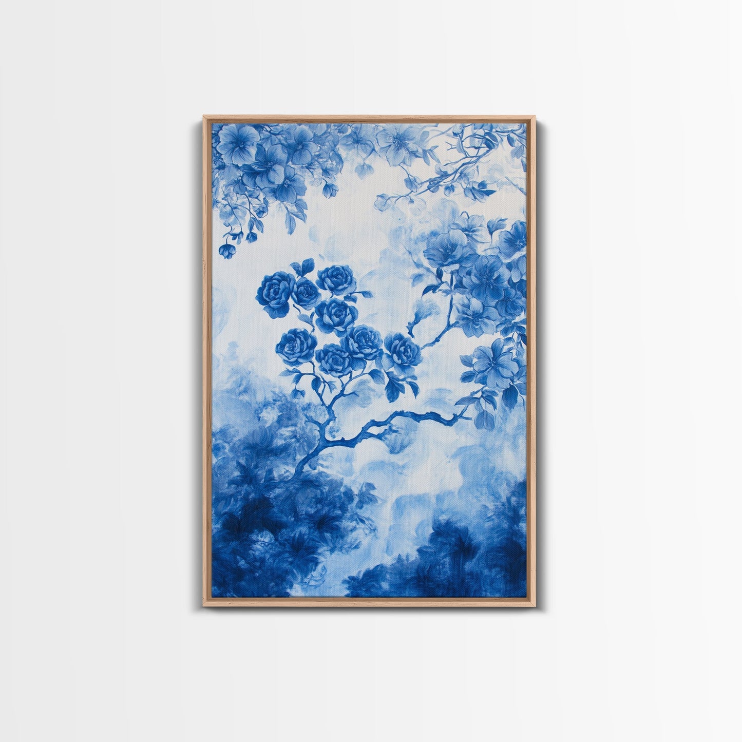 Blue Roses Chinoiserie Style Painting Print, Living Room Decor, Chinoiserie Wall Art, Chinoiserie Decor, Living Room Wall Art