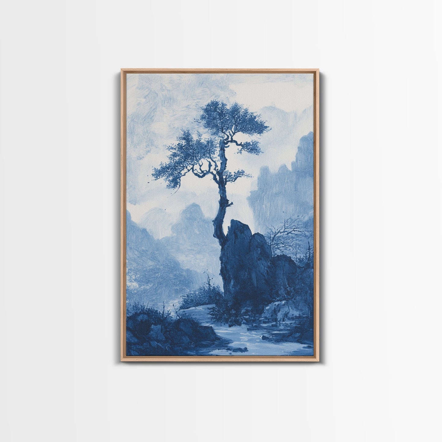 Chinoiserie Wall Art, Chinoiserie Style Canvas Print, Chinoiserie Blue Painting, Retro Boho Style Minimalist Wall Art, Blue Painting