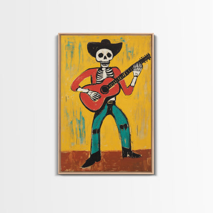 Canvas Print Of a Cowboy Skeleton Guitarist, Mexicano Art, Chicano Art, Original Artwork, Vaquero Art