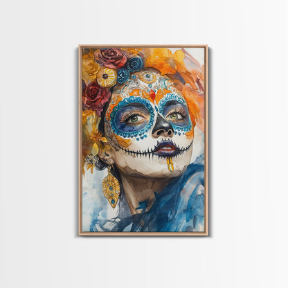 Chicano Art Framed Canvas Print, Day of the Dead / Dia De Los Muertos Wall Art, Mexicano Decor, Mexicano Wall Art, Senora Portrait