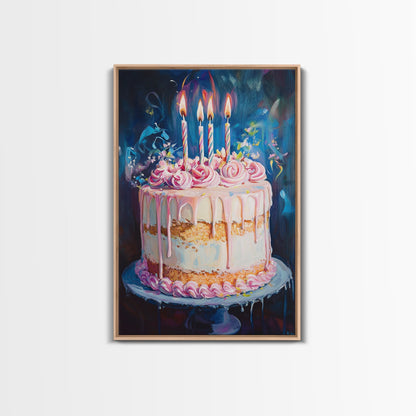 The Birthday Cake, Abstract Canvas Print Oil Painting Of a Birthday Cake, Kitchen Decor, Food Review Kitchen Art, Dining Room Art
