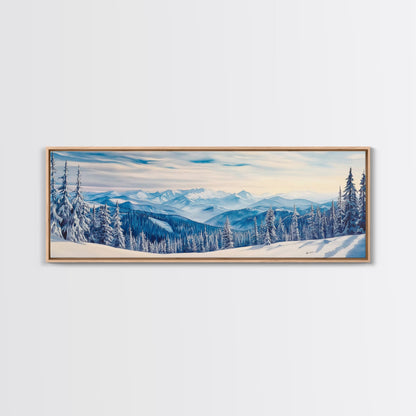 Winter Forest Landscape Painting Print, Horizontal Wall Art, Pine Tree Forest Covered in Snow, Mountain Painting, Mountain Landscape Art