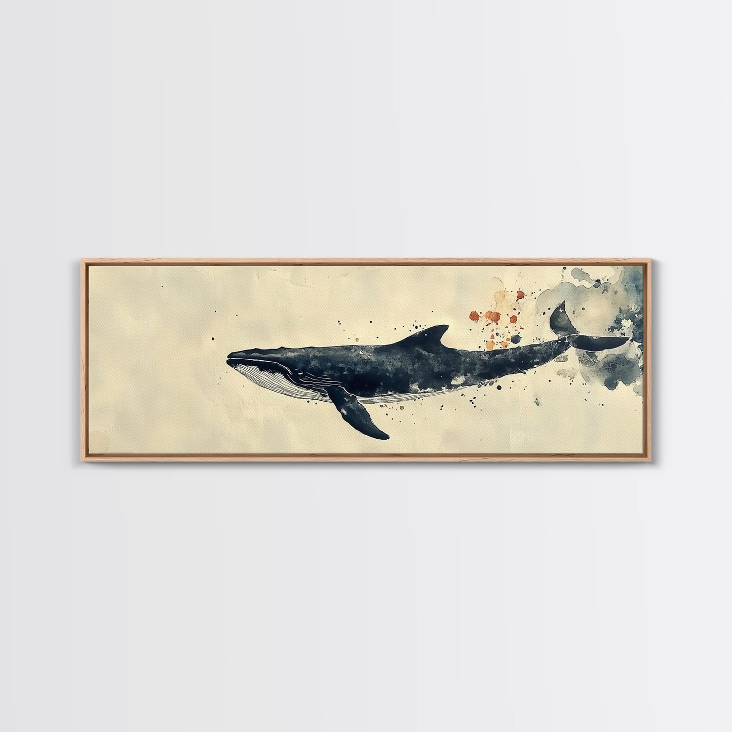 Humpback Whale Wall Art on Canvas - Framed Wall Art - Large Panoramic Gallery Wrapped Canvas Ready To Hang - Wabi Sabi Whale Print