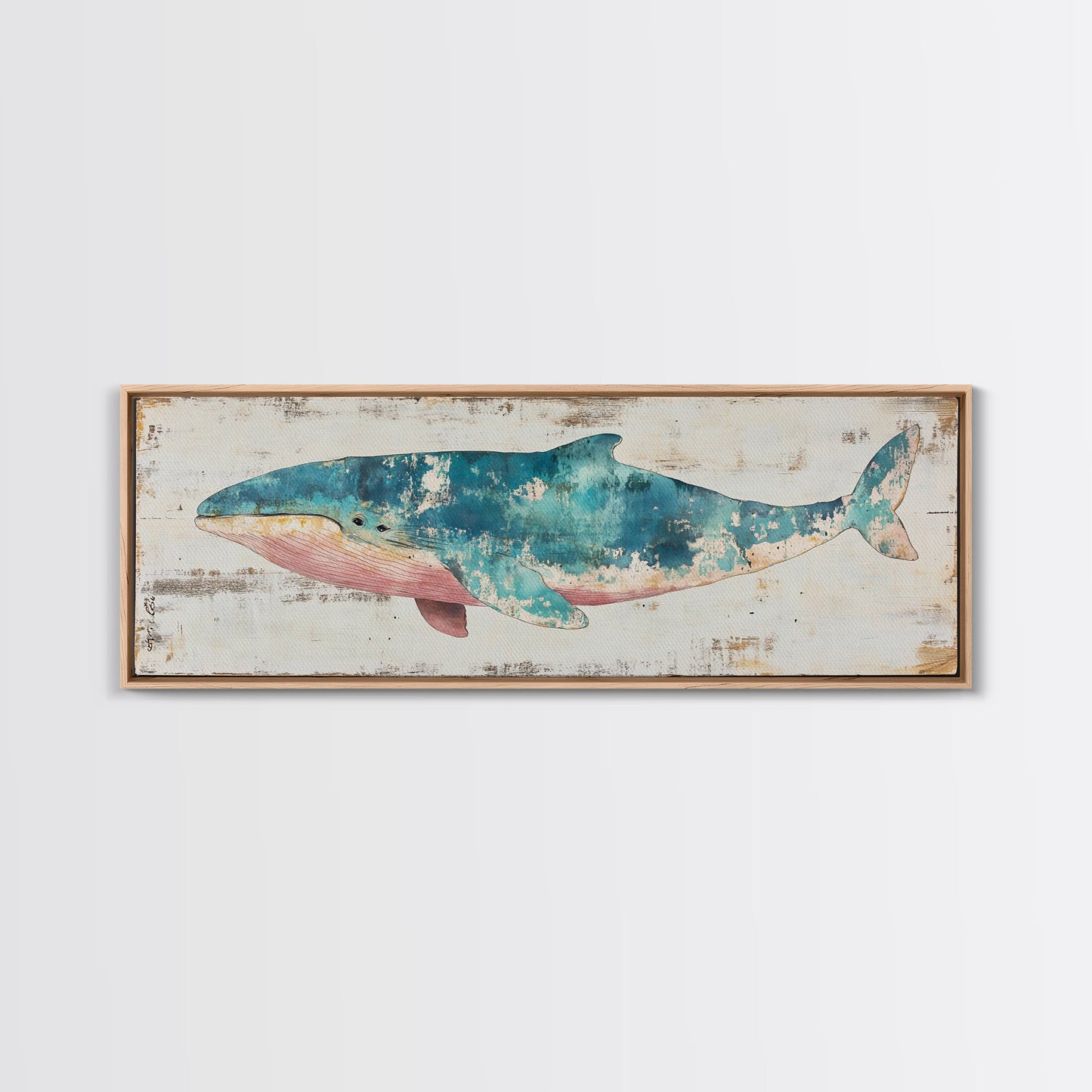 Humpback Whale Panoramic Wall Art Canvas Print - Wood Framed Canvas - Nautical Decor - Ready To Hang, Whale Art, Whale Fine Art