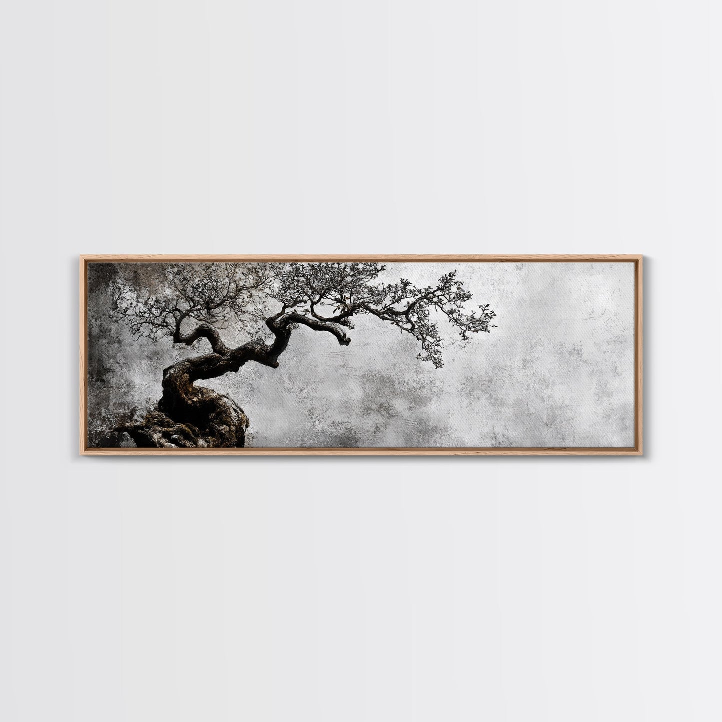 Black and White Bonzai Tree Framed Canvas Print, Wabi Sabi Japanese Style Home Decor, Minimalist Art, Moody Decor, Moody Art