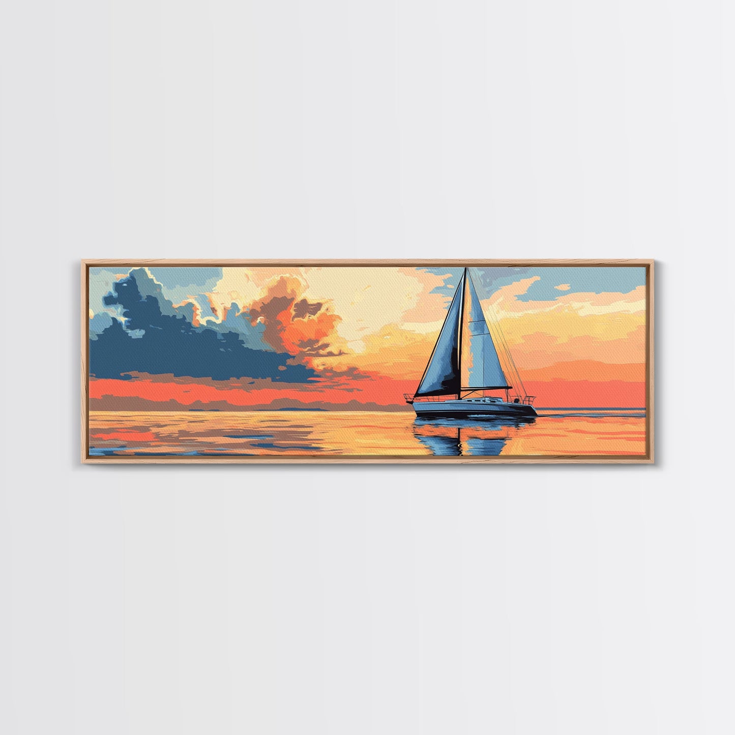 Retro Sailboat Painting Print Framed Canvas - Pop Art Sailboat Painting - Sailboat Wall Art - Nautical Landscape Ocean Painting - Home Decor