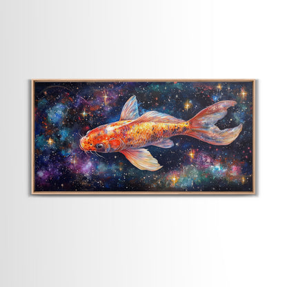 Galactic Koi Fish Framed Canvas Print, Retro Colorful Wall Art, Koi Fish Painting, Koi Wall Art, Space Art, Space Fish Painting