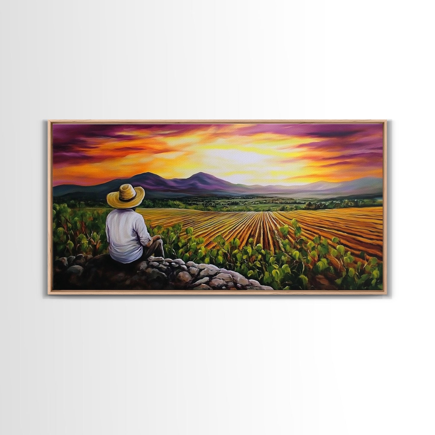 Farmhouse Wall Art Framed Canvas Print - Mexicano Art - Chicano Art - Oil Painting Print of a Tejano Farmer - Arte Mexicano