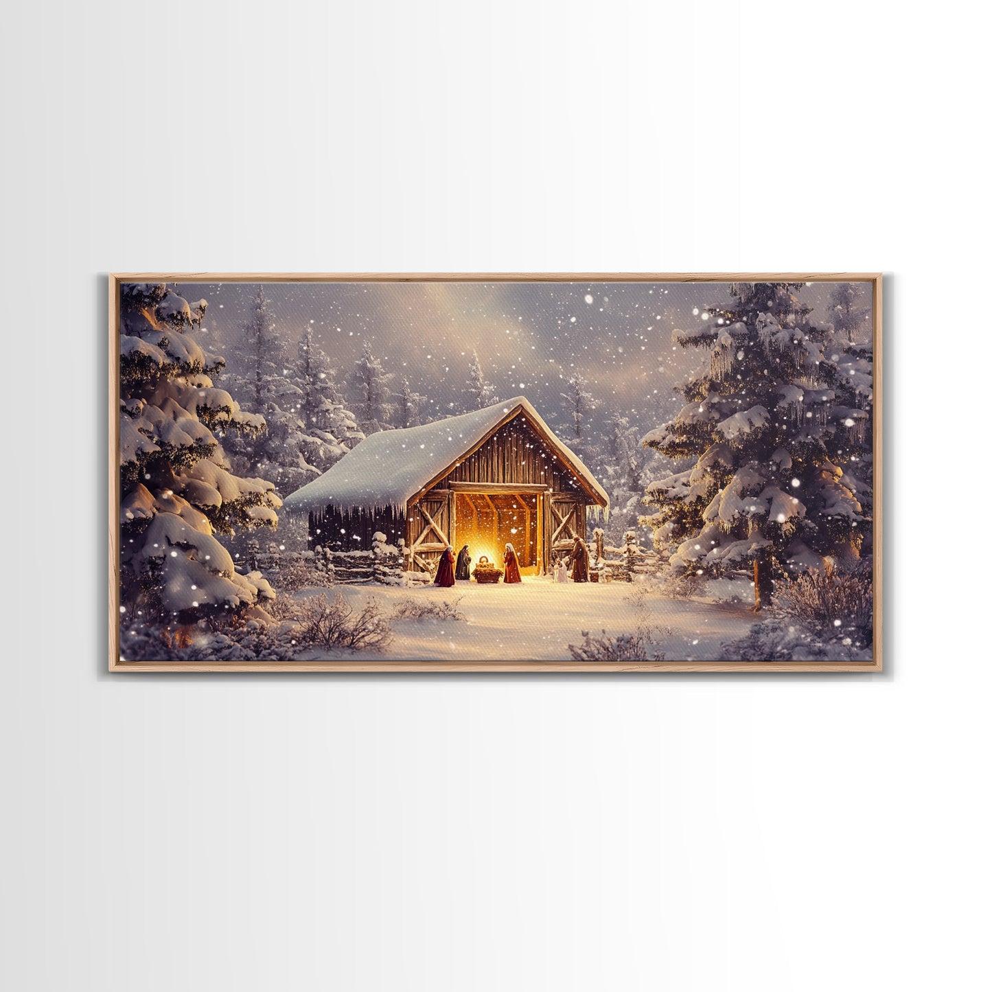 Nativity Scene Framed Canvas Print, Jesus in His Manger, Christmas Wall Art, Christmas Centerpiece Art, Nativity Oil Painting