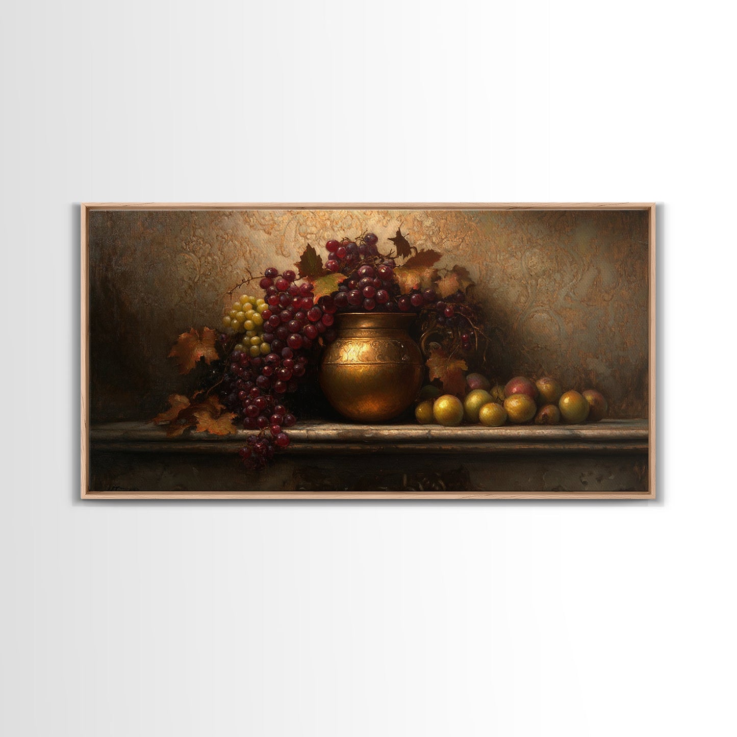 Still Life of Grapes, Framed Canvas Print, Victorian Oil Painting Print, Kitchen Wall Art, Kitchen Painting, Kitchen Home Decor